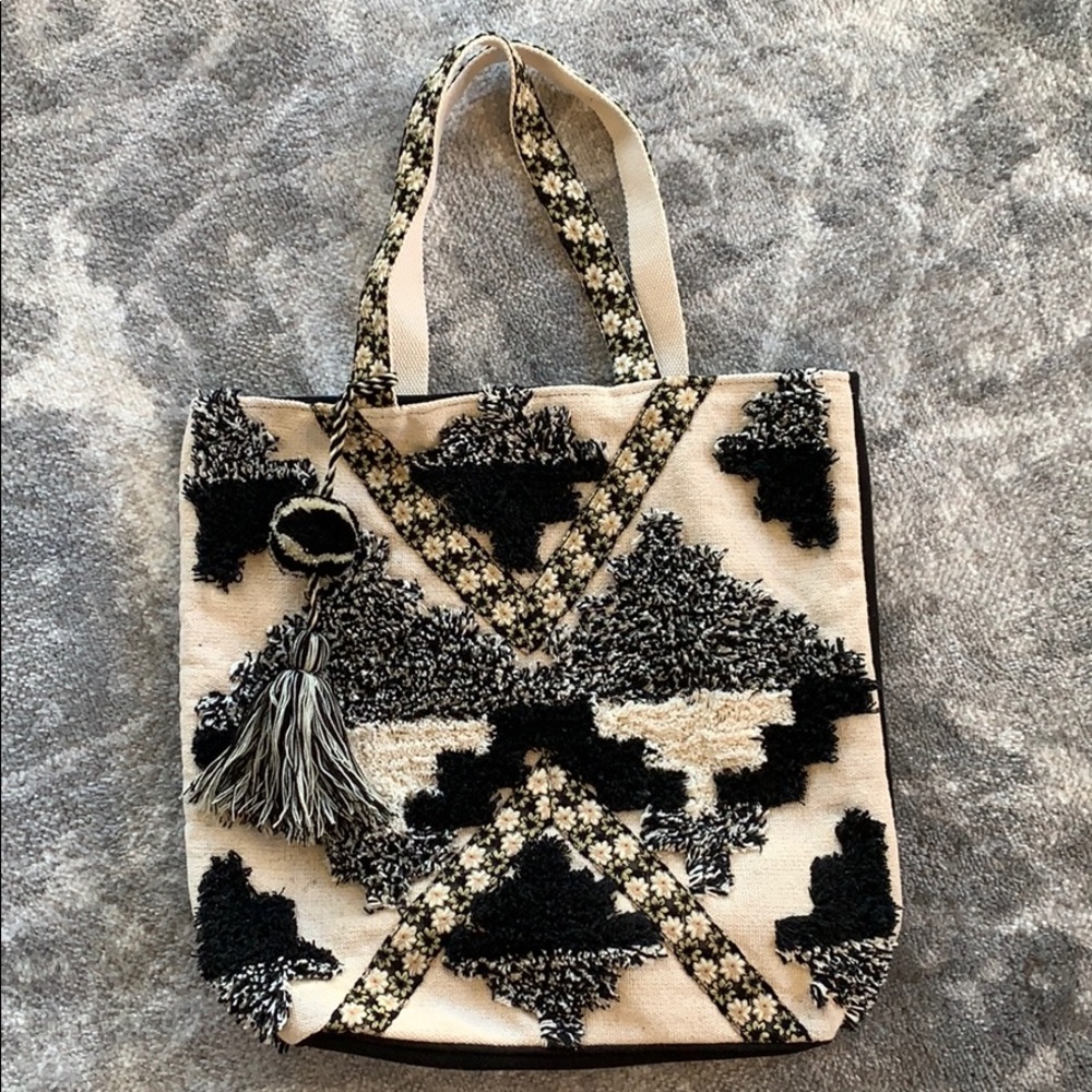 Boho black and cream tote bag - Picture 3 of 8